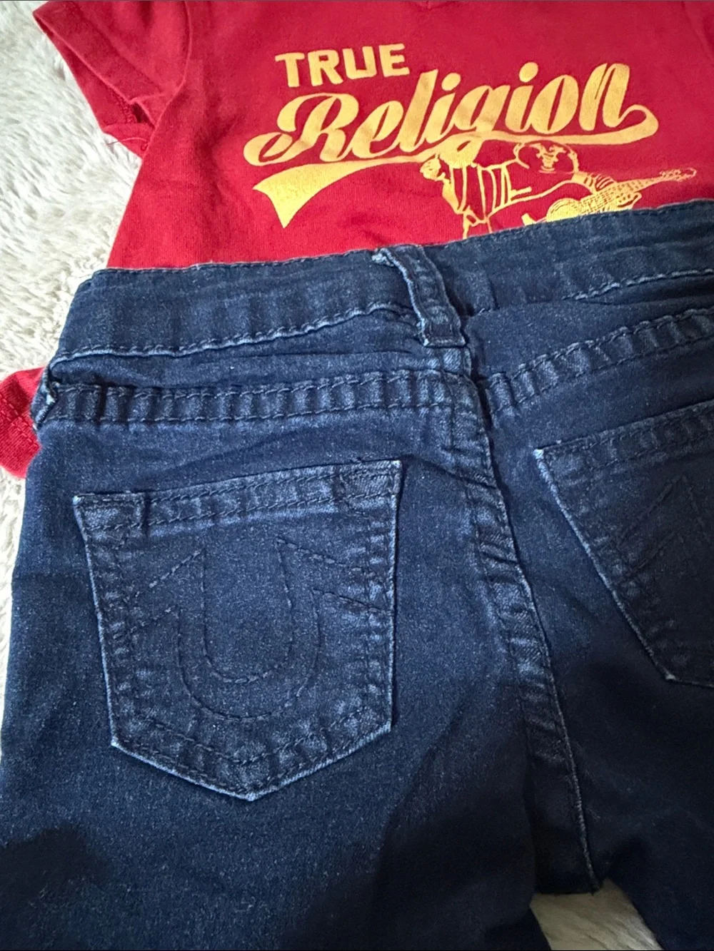 True Religion Red Ruffle Tee with Dark Blue Jeans - Kids